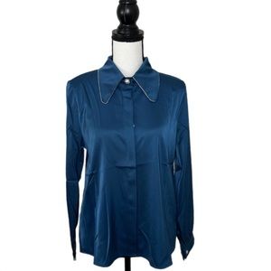 Teal Satin Collared Button Up NWT